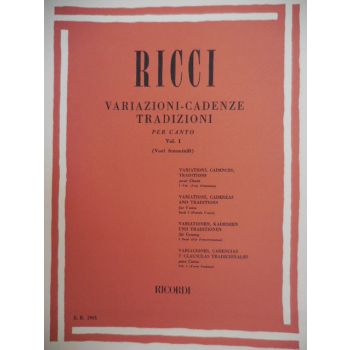 Ricci Variazioni-cadenze Tradizioni Per Canto Vol I