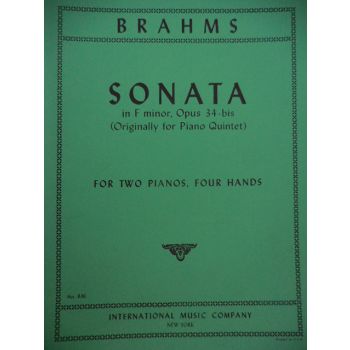 INTERNATIONAL MUSIC COMPANY - Brahms Sonata In F Minor Op 34 Bis Per P/f 4 Mani